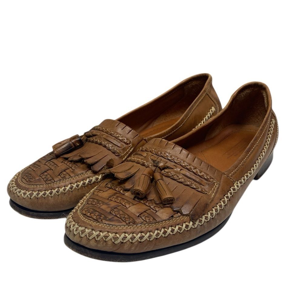 Florsheim Brown Leather Tassel Loafers Mens 11 Woven Kiltie Slip On Dress Shoes